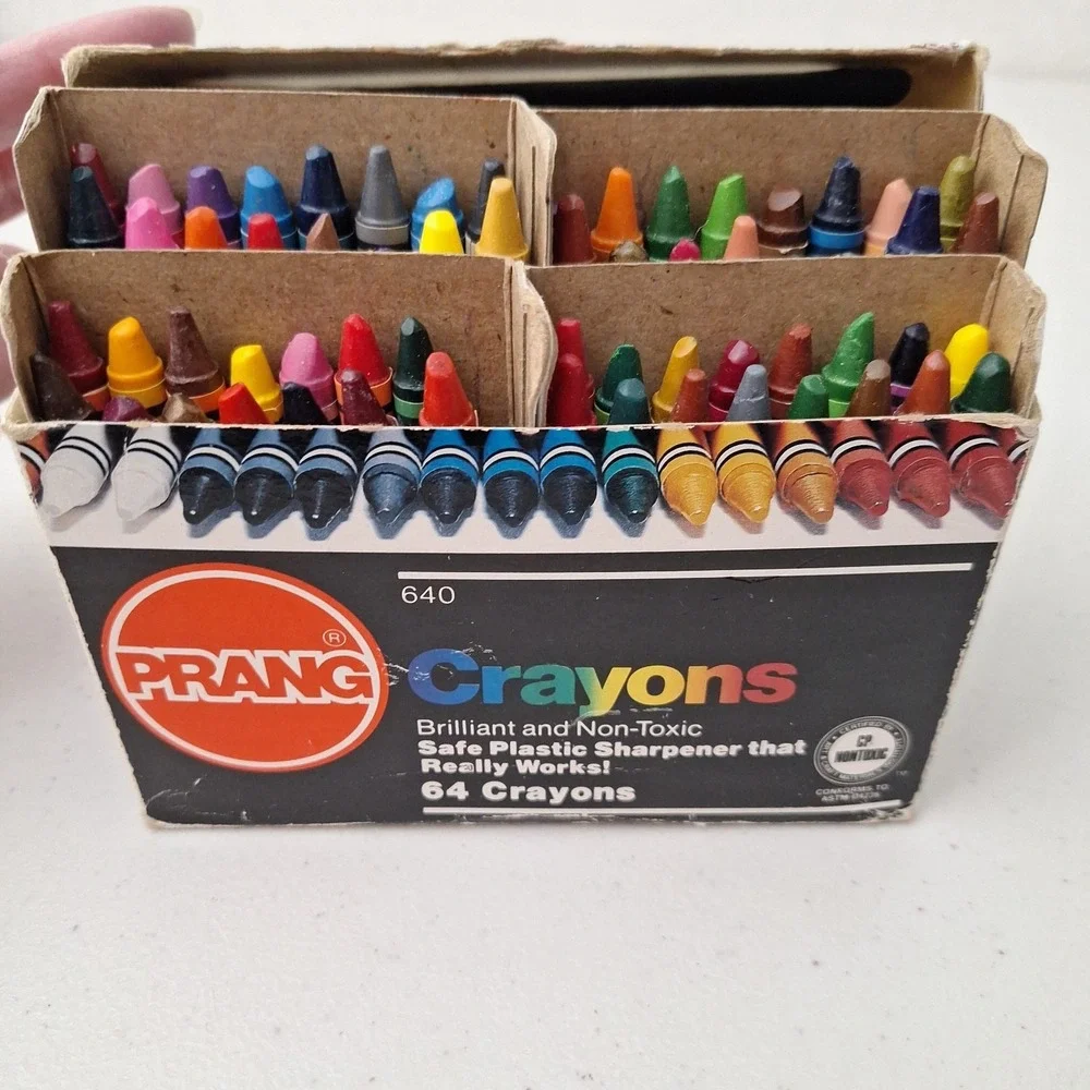 Vintage Prang 64 ct. Crayons USA Non Toxic 1980's RETIRED COLORS (2 missing)